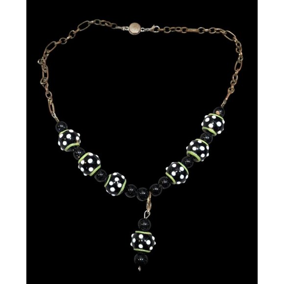 Quirky Handmade Black White And Green Glass Necklace - Picture 1 of 5